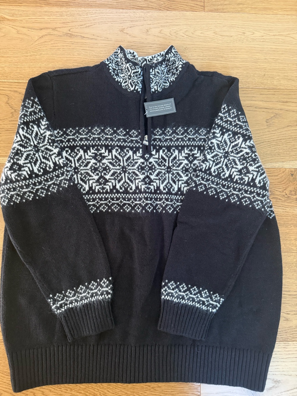 CJ Banks Black & White Fair Isle Zip-Up Women's Sweater 2x
